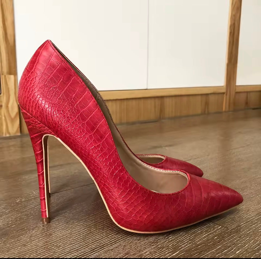 Red Snake print pumps