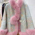 Luxury Faux Fur Trim Jacquard Jacket – Elegant Brocade Winter Coat