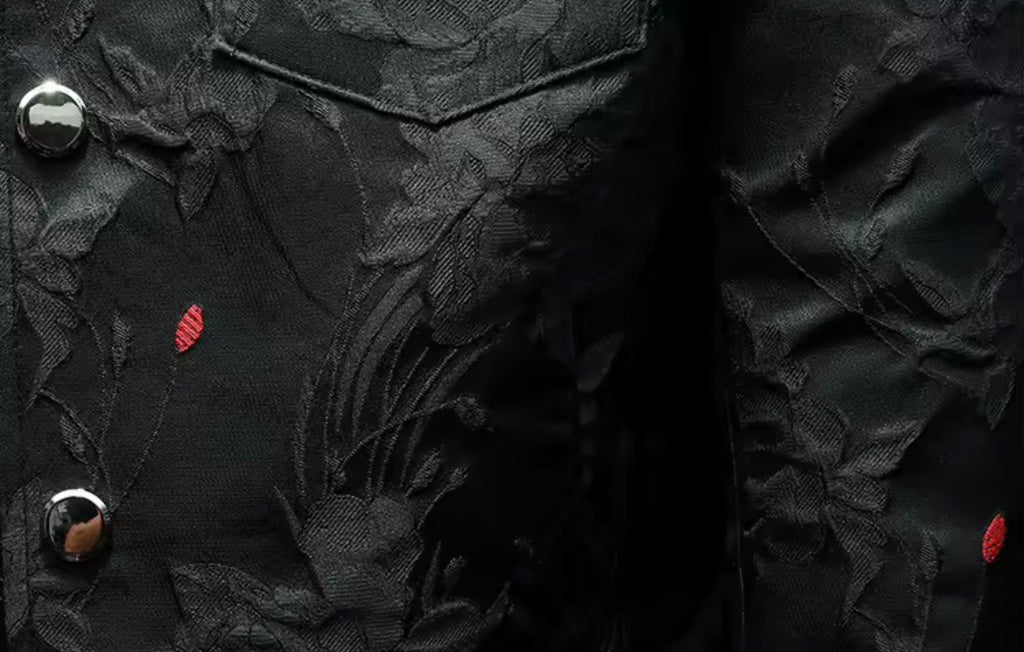 Men's Floral Jacquard Button-Up Casual Jacket with Pocket Details | Stylish Modern Statement Outerwear