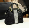 Luxury Crocodile Pattern Lacquer Leather Handbag – Rhinestone Diamond Inlaid Rose Embossed Single Shoulder & Crossbody Bag