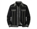 Men's Turn-Down Collar Long Sleeve Tweed Trim Patchwork Color Block Casual Button-Down Jacke