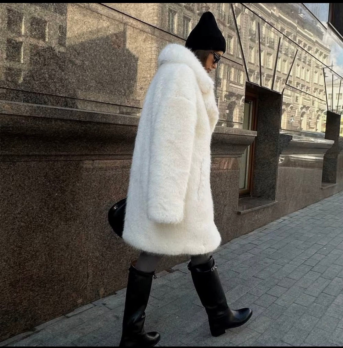 Luxury Women's White Faux Over Coat - Elegant Long Faux Fur Jacket with Oversized Collar for Winter