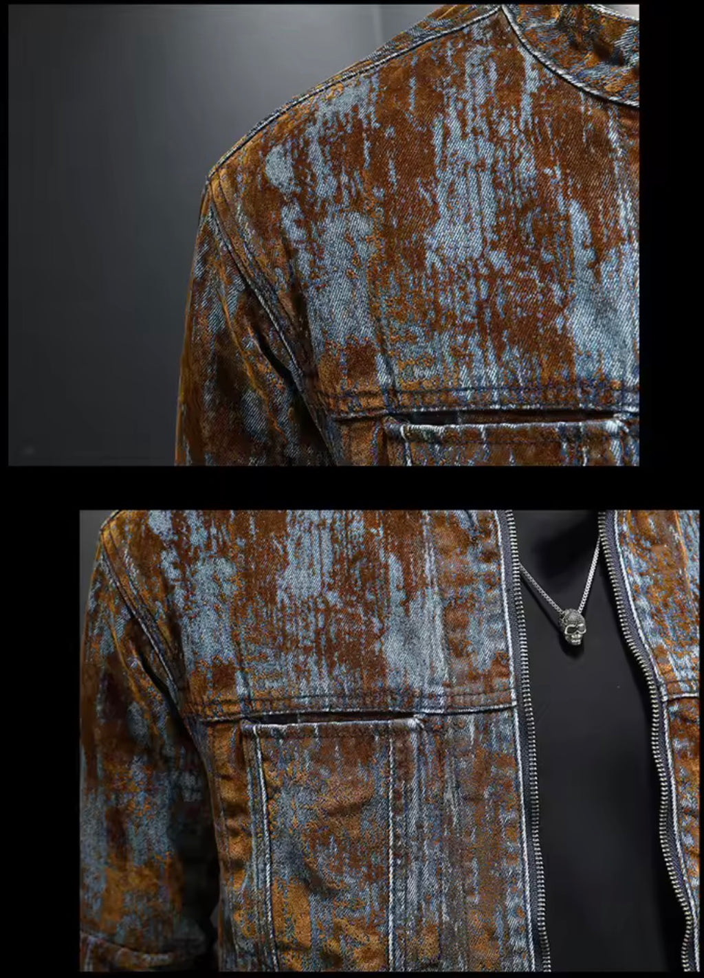 Men’s Distressed Acid-Wash Denim Jacket | Vintage style Moto Biker Stand Collar Zipper Jean Jacket