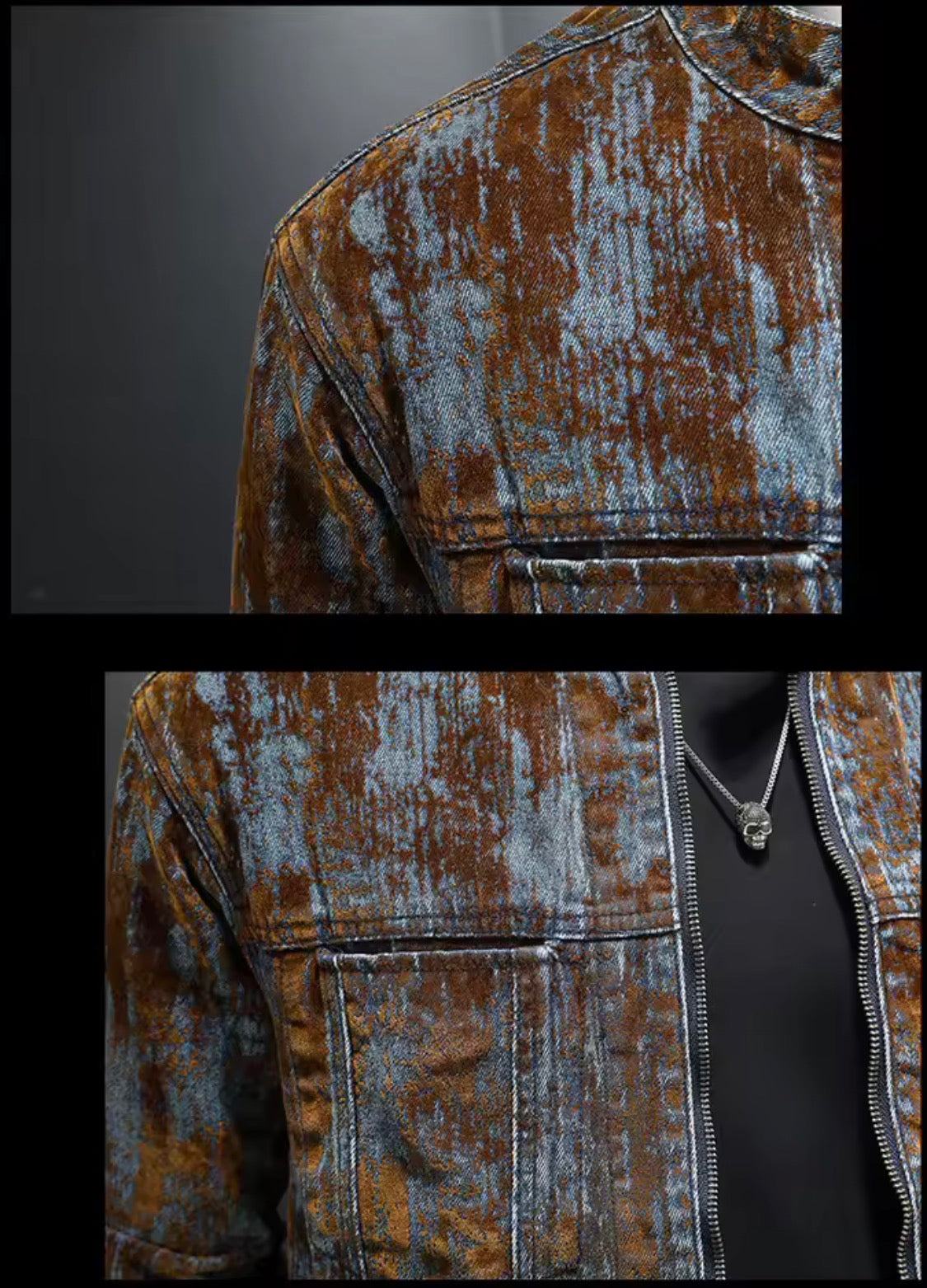 Men’s Distressed Acid-Wash Denim Jacket | Vintage style Moto Biker Stand Collar Zipper Jean Jacket