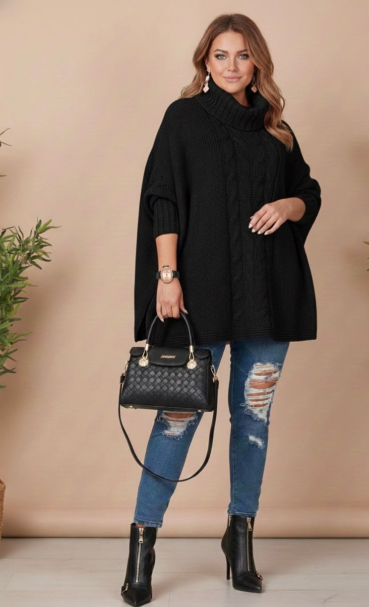 Women black ripped jean and batwing sweater plus sizecomplete outfit