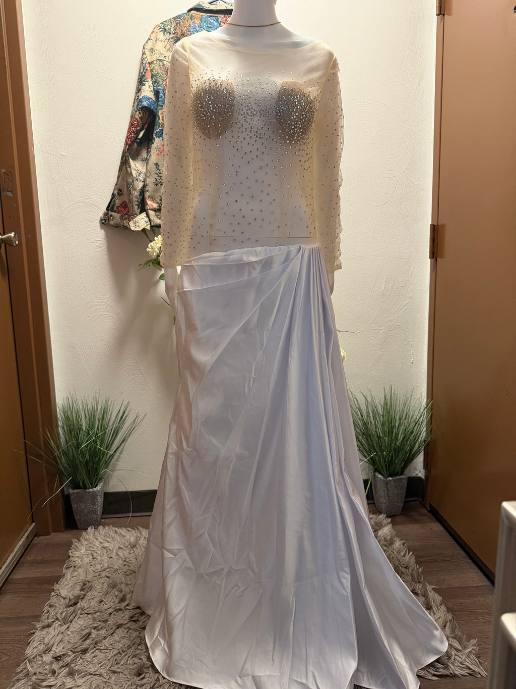 Custom Illusion Beaded Wedding Dress, Sheer Luxury Bridal Gown, Mermaid Silhouette with jewelry set