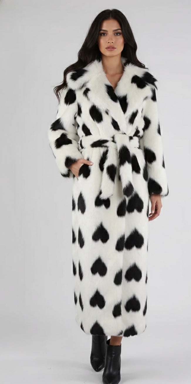 Luxury Long Faux FurOvercoat- Full Length  Print Winter coat- Oversized Plush Trench Coat - Glamorous Formal Outerwear.
