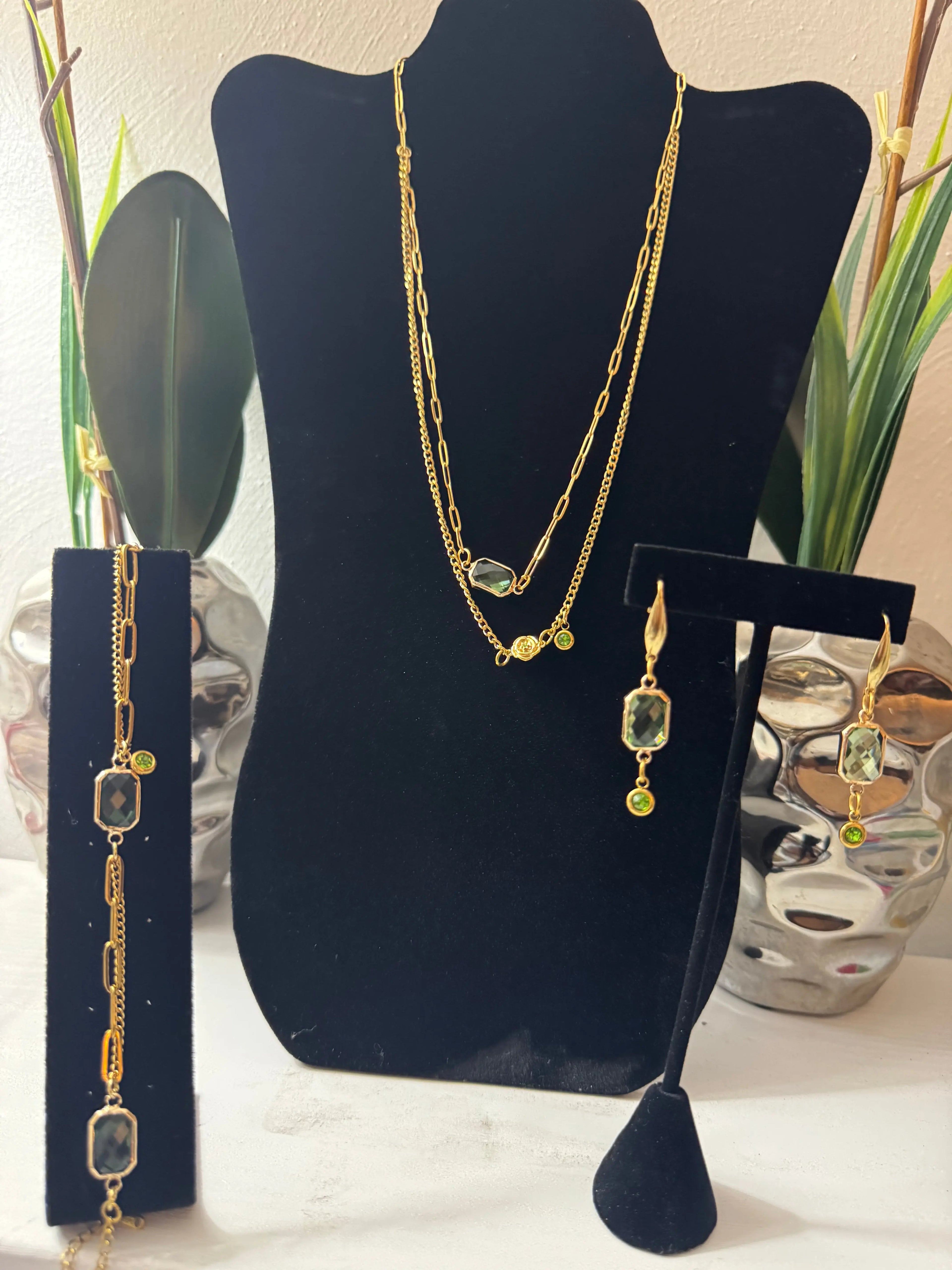 18k Gold PVD Birth Month double layered pendant Necklace, Bracelet and Earrings 3 pce set. - JNi3 shop