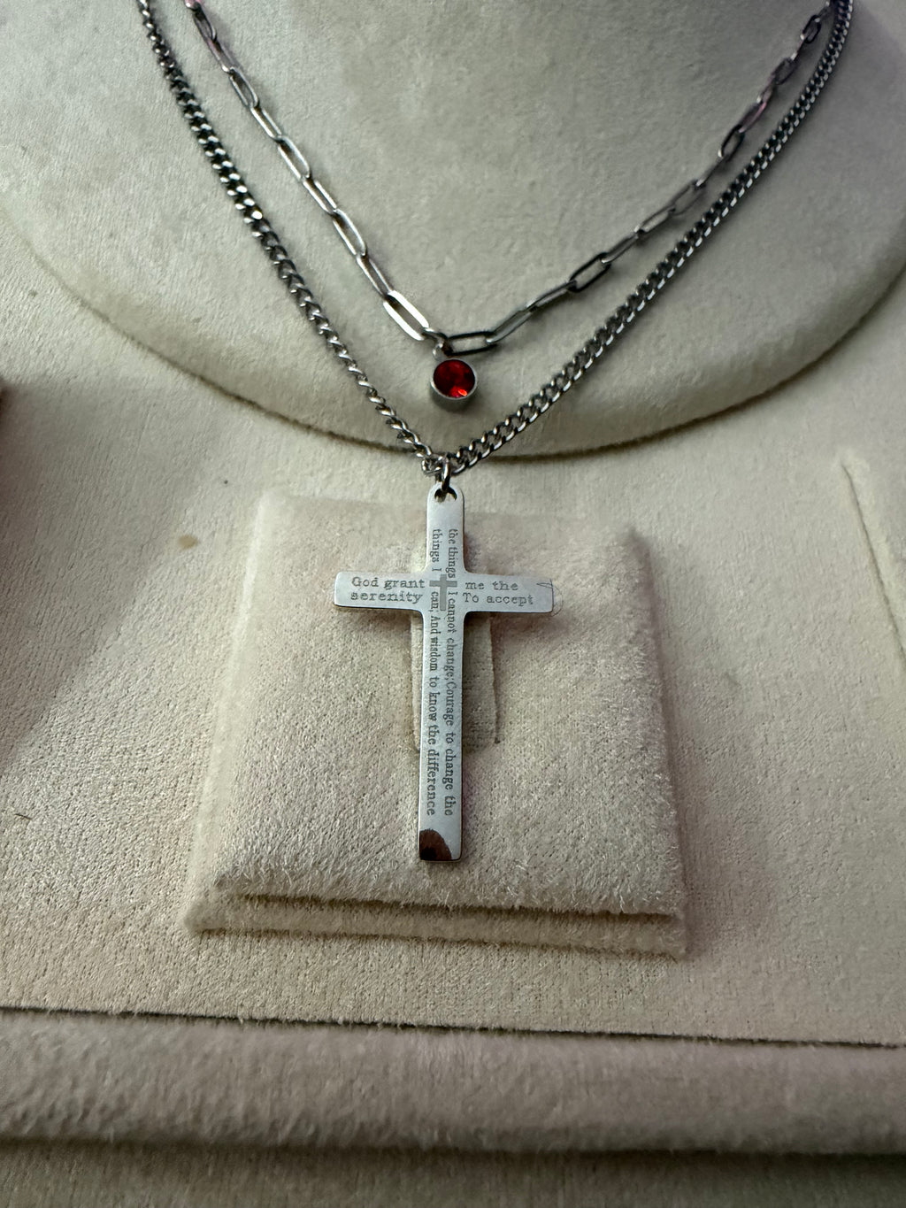 Serenity Prayer engraved Cross pendant Necklace for Men and Women,316  Stainless Steel