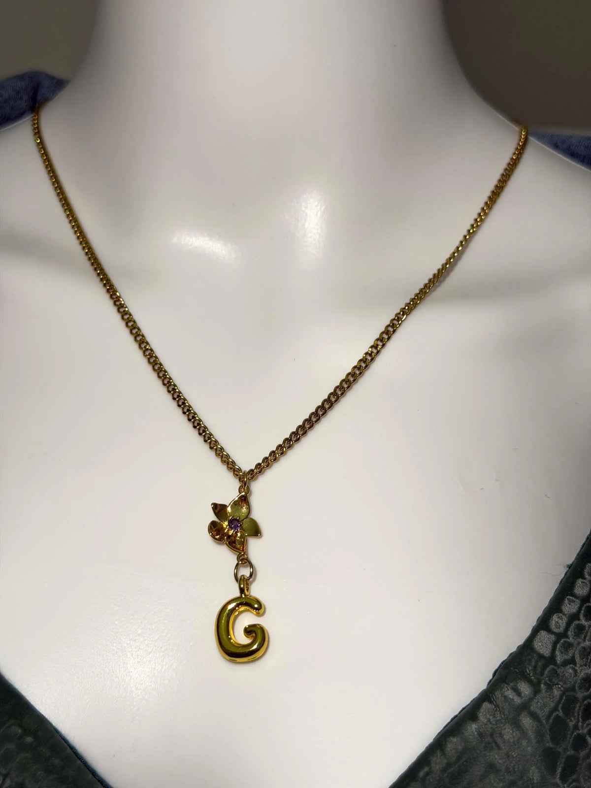 Personalized 18K Gold PVD Birth Month Flower & Initial Pendant Necklace