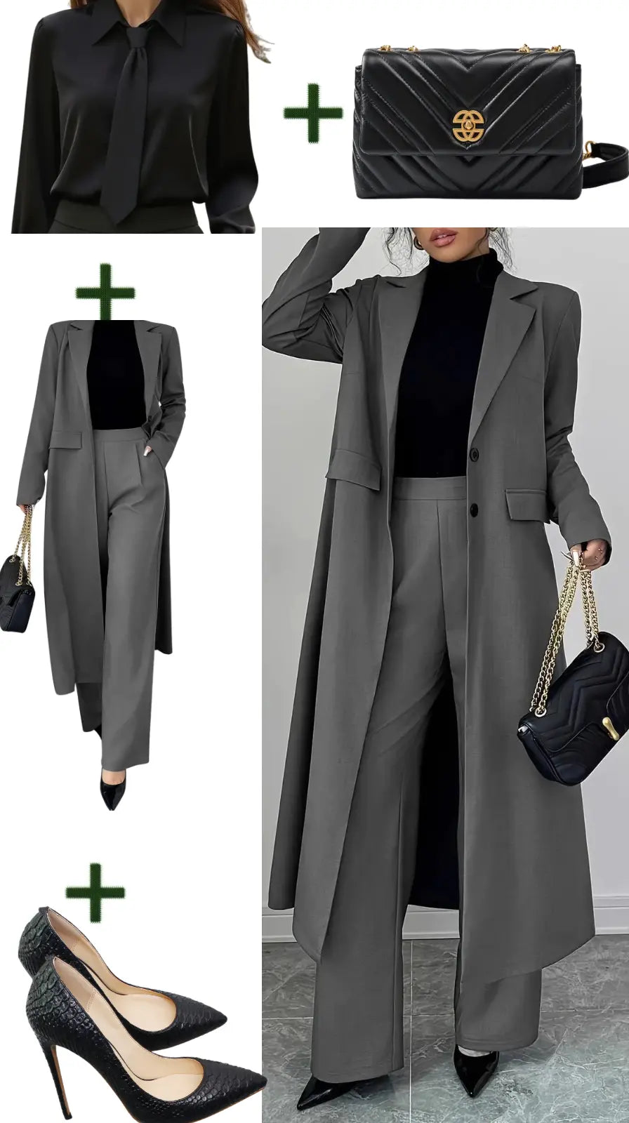 Women's Elegant Gray pant suit outfit JNi3 shop