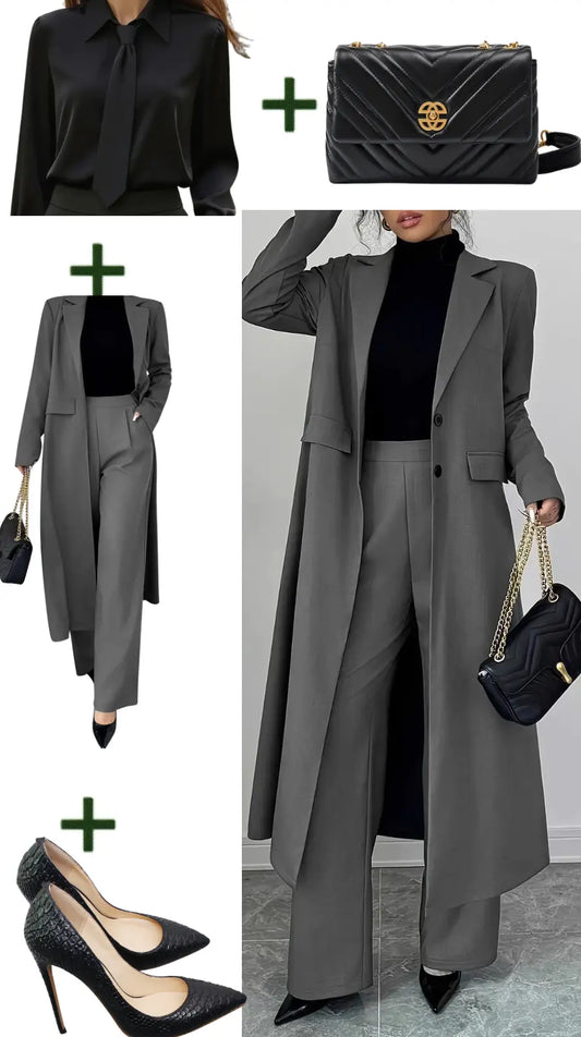 Women's Elegant Gray pant suit outfit JNi3 shop