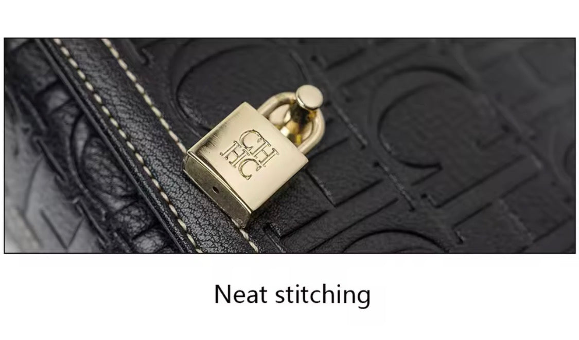 Embossed Letter Monogram Square Crossbody Bag with Padlock Detail & Wide Strap