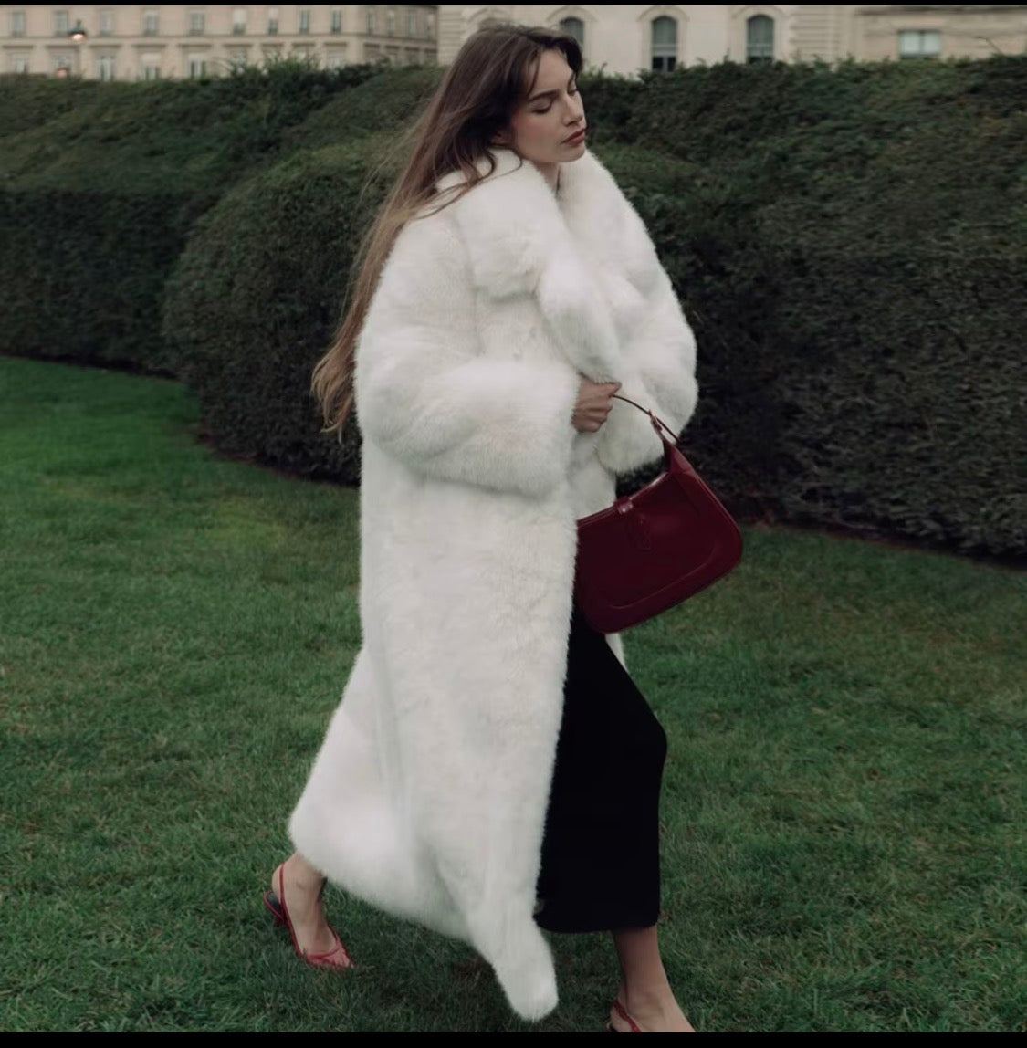 Luxury Women's White Faux Over Coat - Elegant Long Faux Fur Jacket with Oversized Collar for Winter