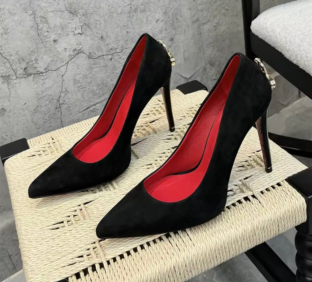 Black Leather Purse and Shoe Set | Gold Accent Boots or Heels, Genuine Leather, Cowhide