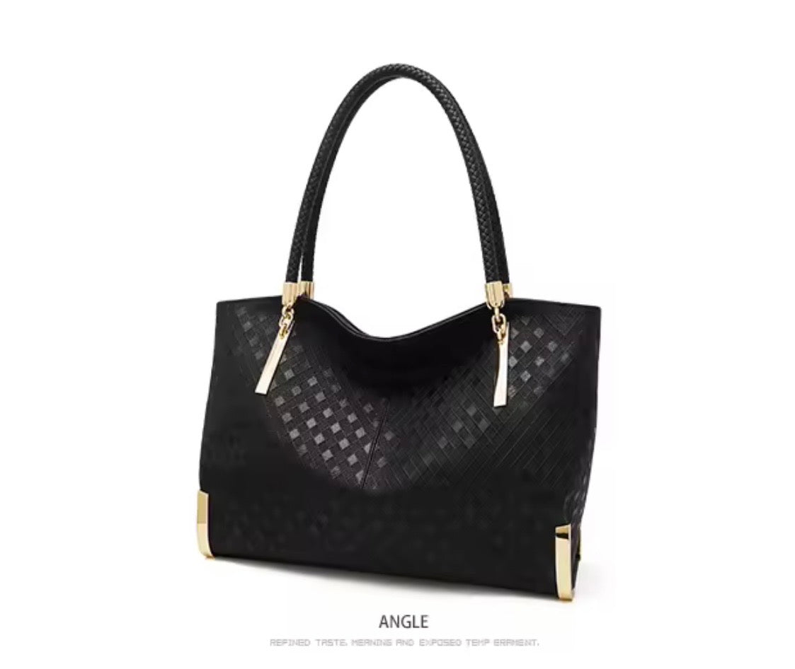 Black Leather Purse and Shoe Set | Gold Accent Boots or Heels, Genuine Leather, Cowhide