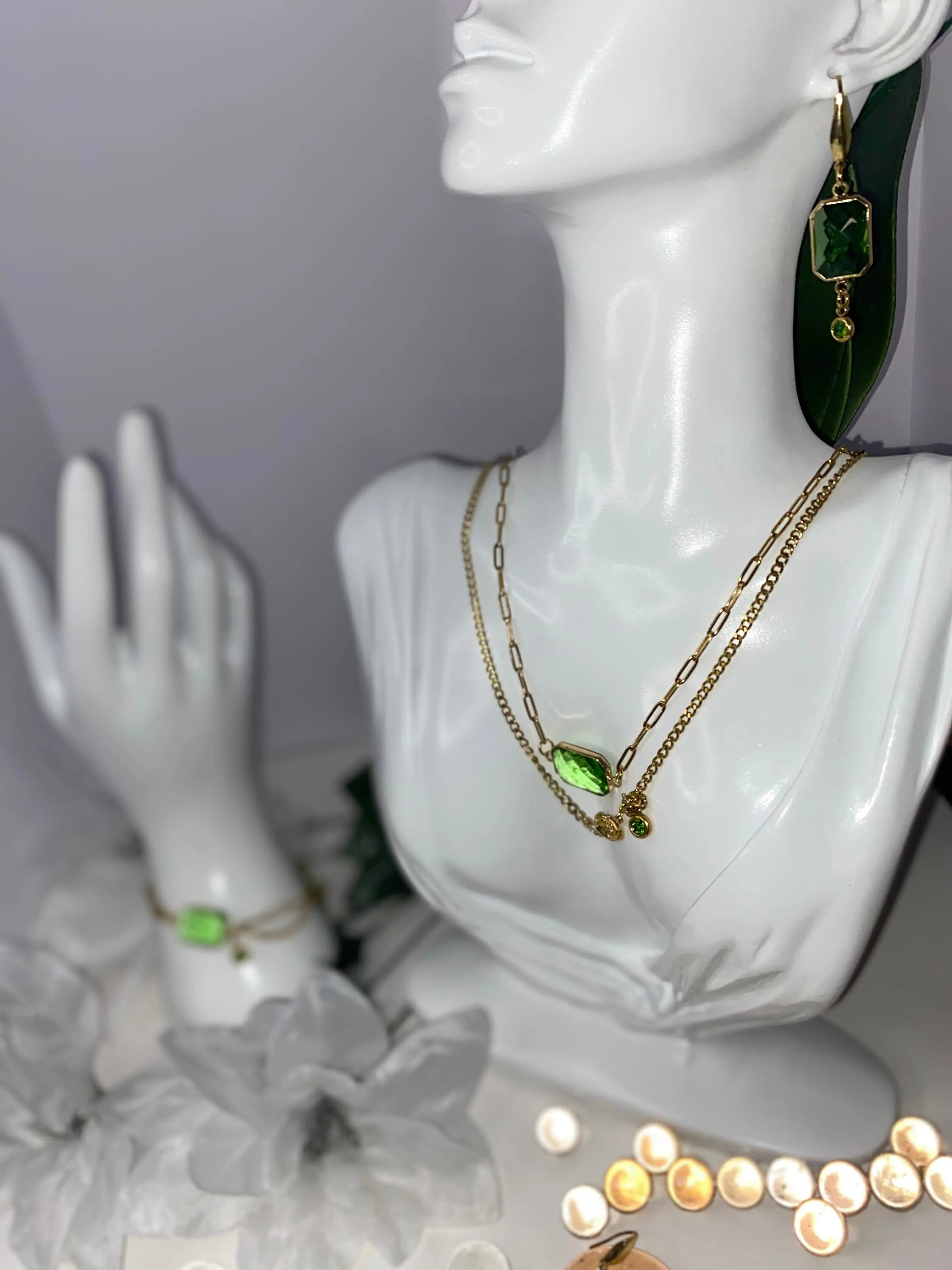 18k Gold PVD Birth Month double layered pendant Necklace, Bracelet and Earrings 3 pce set. - JNi3 shop