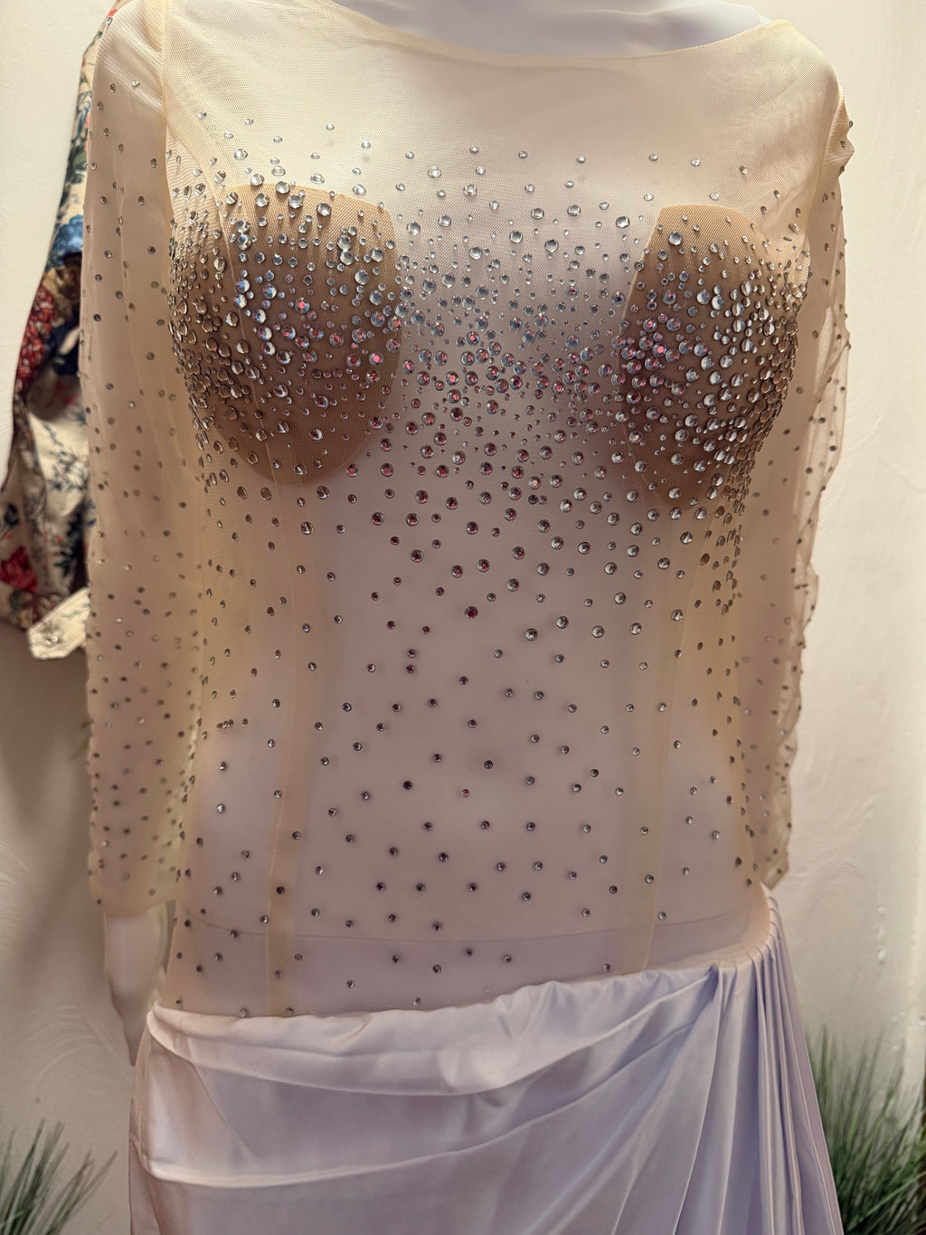 Custom Illusion Beaded Wedding Dress, Sheer Luxury Bridal Gown, Mermaid Silhouette with jewelry set