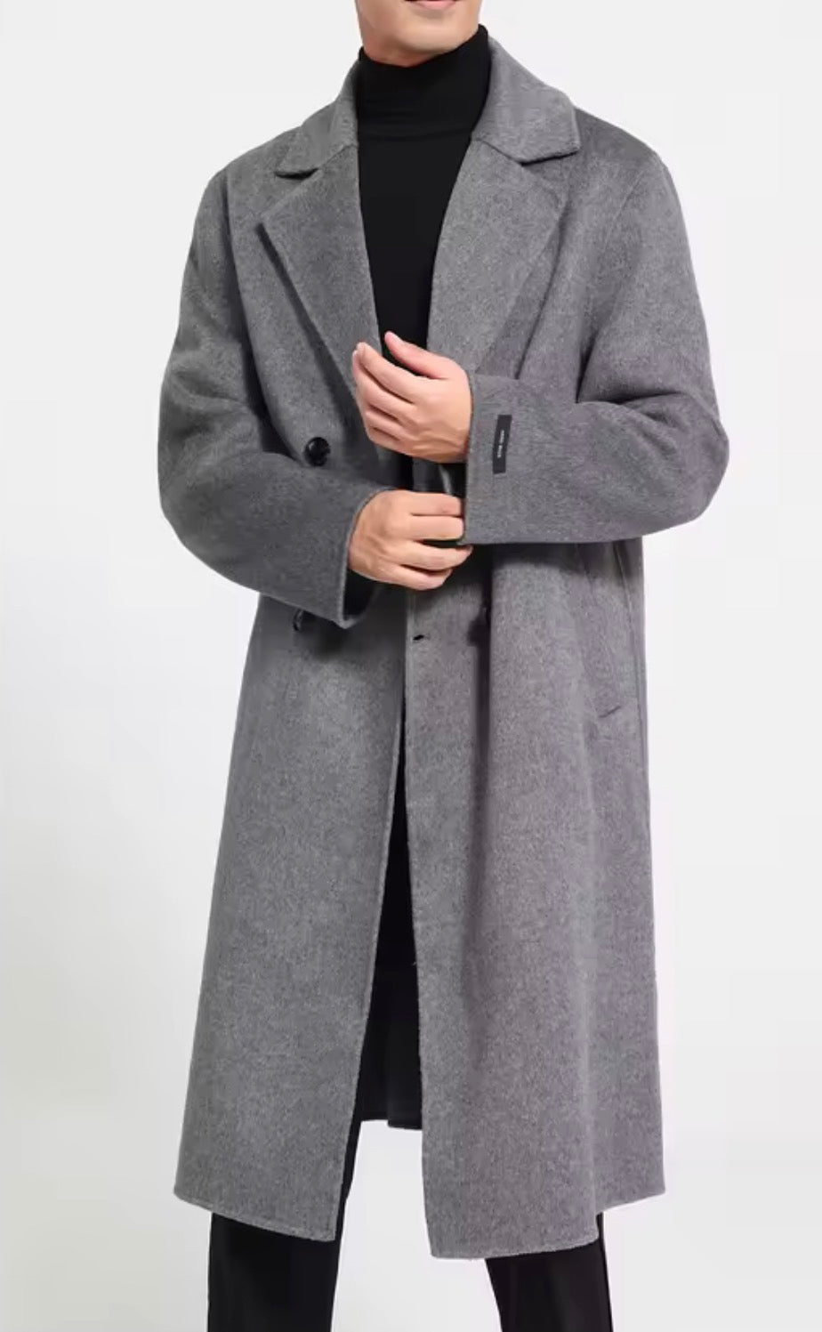 Men's 100% Cashmere Coat]Long Double Sided Overcoat]Classic Double Breasted Winter Trench Jacket]Formal Luxury Outerwear