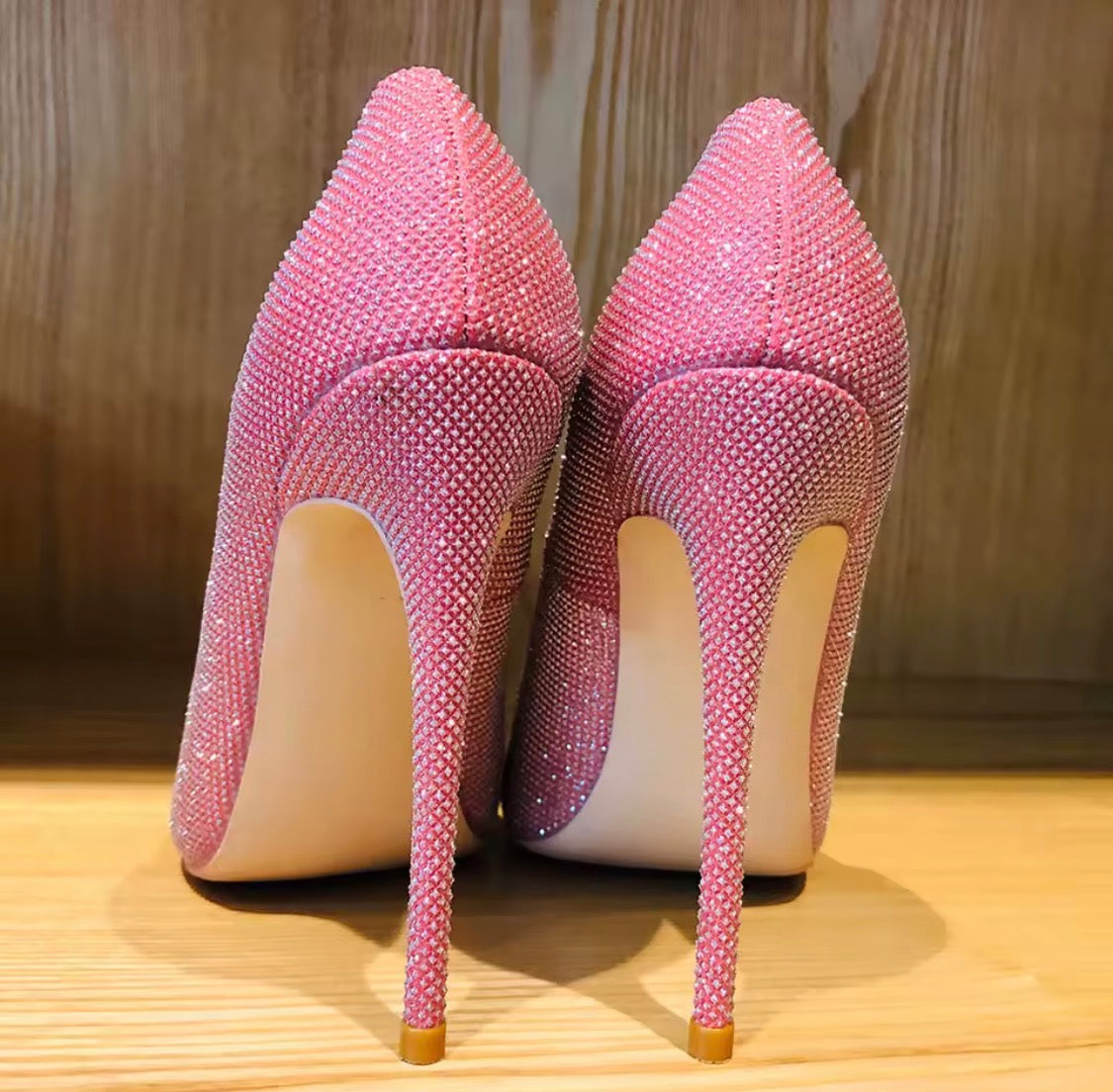 Pink Rhinestone Heels, Sparkly Crystal Stiletto Pumps, Pointed Toe Bling High Heels, Glam Wedding Shoes, Prom & Evening Shoes, Statement Heels