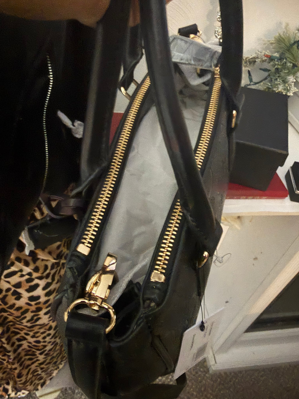 Black Leather Purse and dagger stiletto set