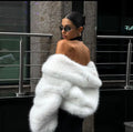 LuxePlush™ Cropped Faux Fur Jacket – Women's Glam Oversized Coat