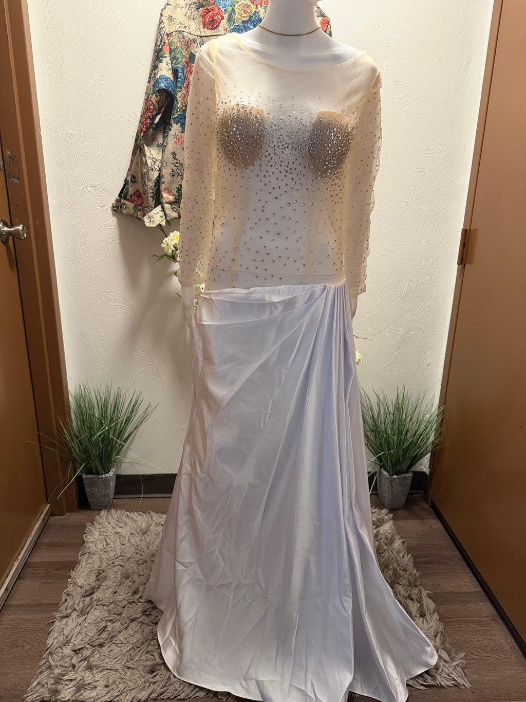 Custom Illusion Beaded Wedding Dress, Sheer Luxury Bridal Gown, Mermaid Silhouette with jewelry set