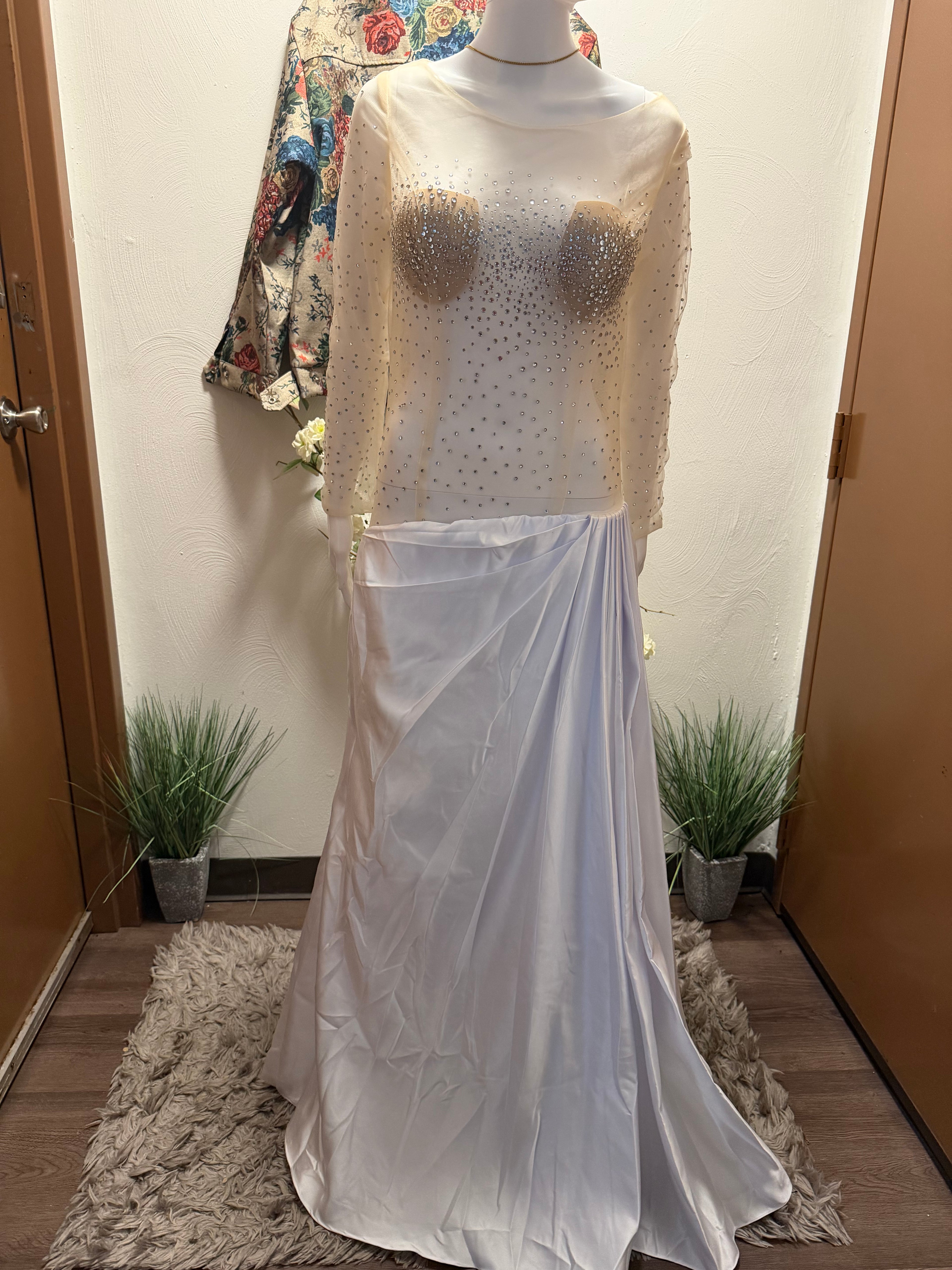Custom Illusion Beaded Wedding Dress, Sheer Luxury Bridal Gown, Mermaid Silhouette with jewelry set