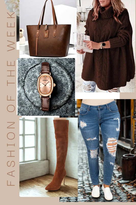 Women worn jeans and brown batwing sweater plus size outfit JNi3 shop