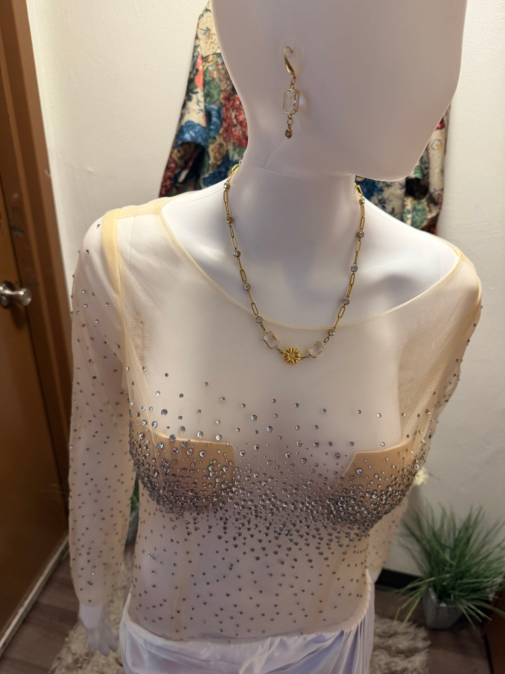Custom Illusion Beaded Wedding Dress, Sheer Luxury Bridal Gown, Mermaid Silhouette with jewelry set