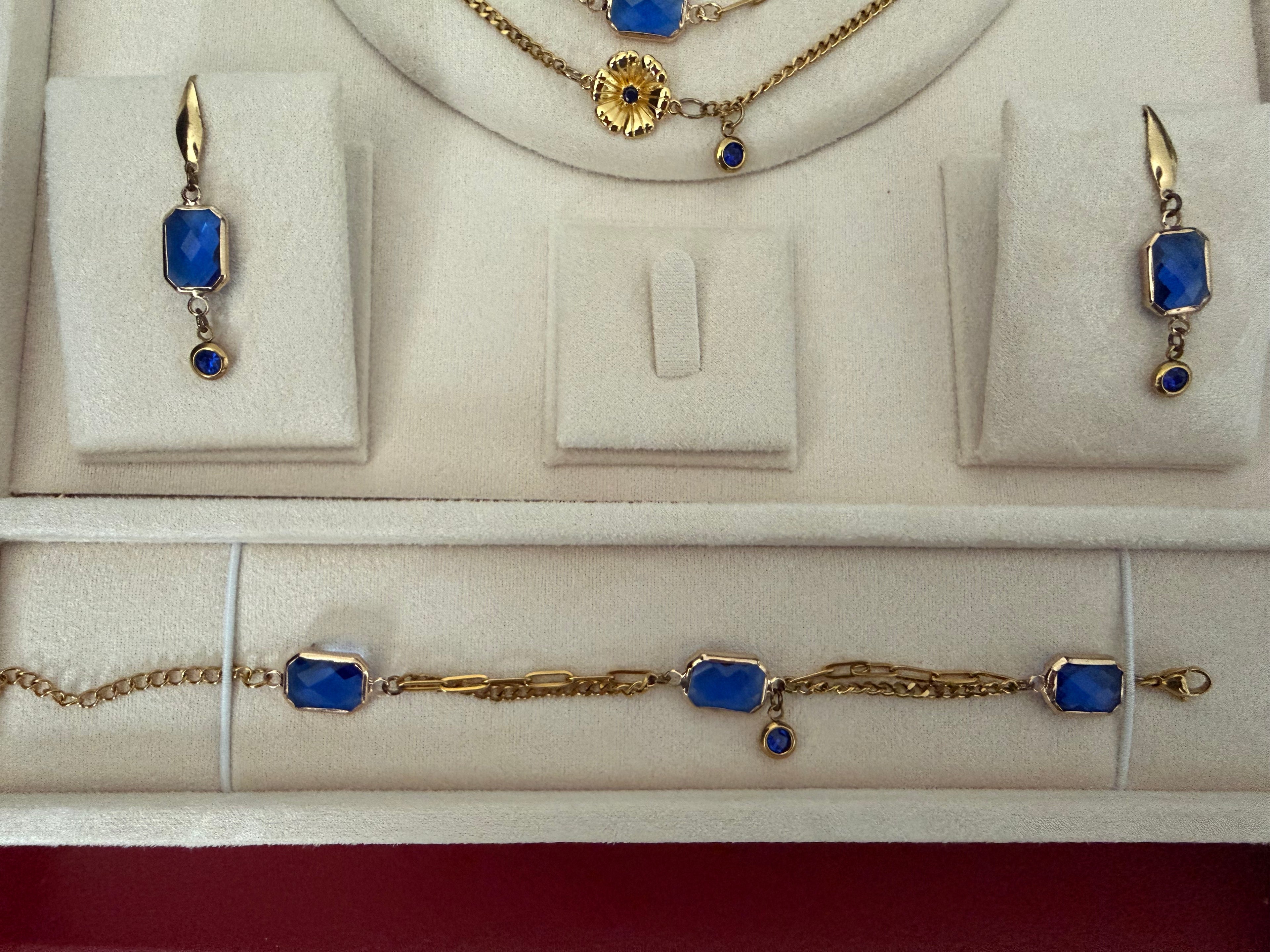 18k Gold PVD Birth Month double layered pendant Necklace, Bracelet and Earrings 3 pce set.