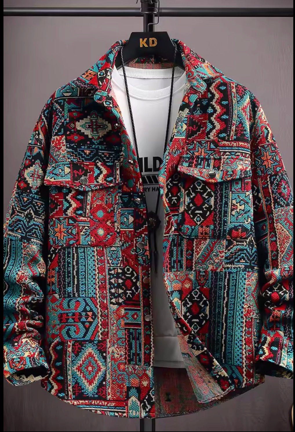 Thick Retro Men's Tapestry Jacket | Vintage Inspired Graffiti and Solar System Streetwear Shacket | Heavyweight Patterned Button-Down Coat