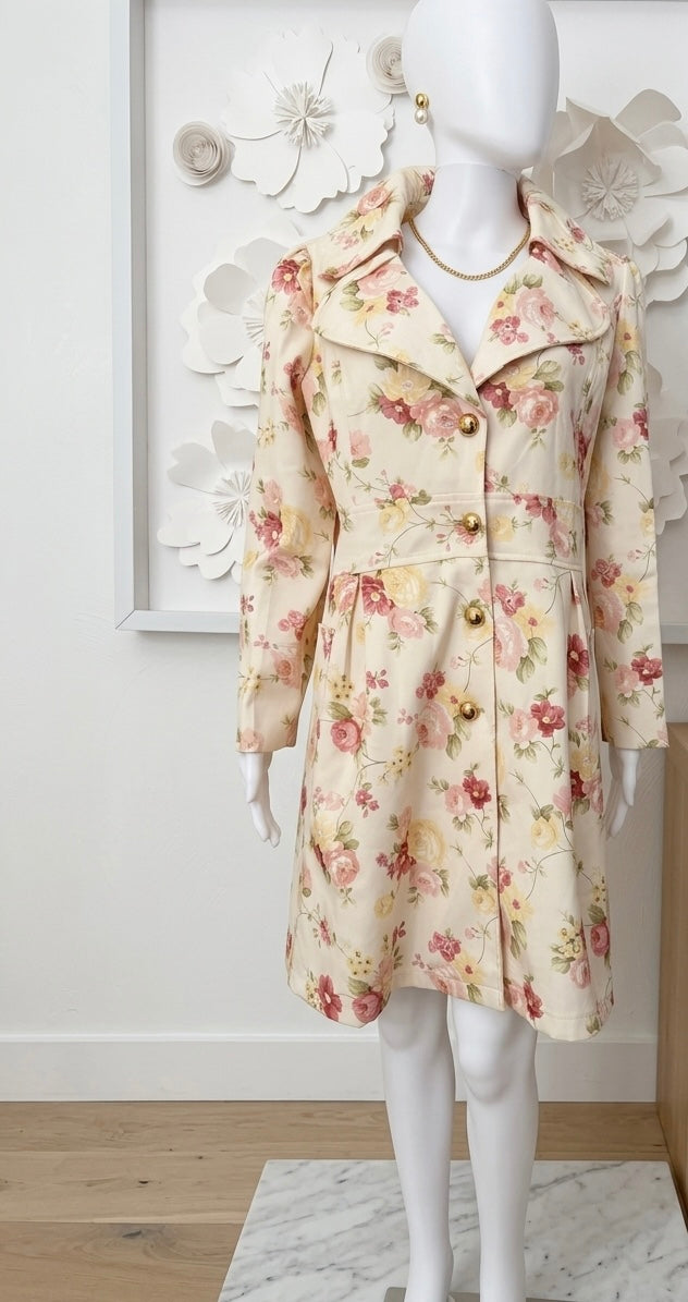 Vintage Style Floral Trench Coat, Shabby Chic Spring Jacket | Fit and Flare Dress Coat |
