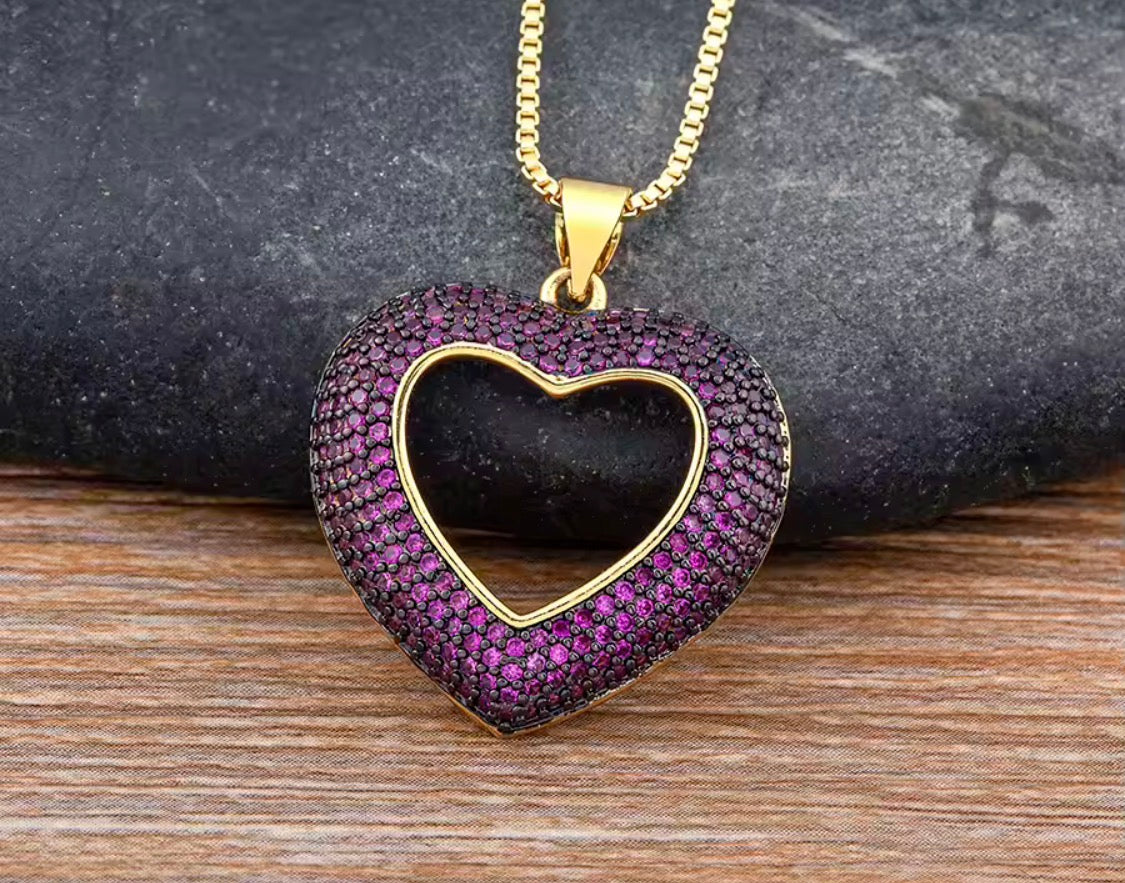 Heart-Shaped Hollow Crystal Zircon Pendant Link Chain Necklace Women's Charm Jewelry Anniversary Gift