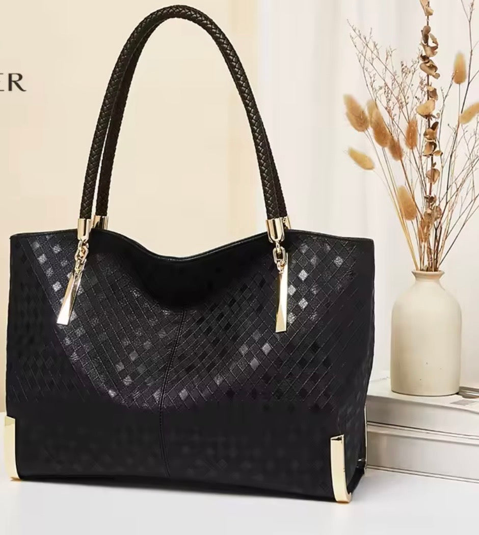 Black Leather Purse and Shoe Set | Gold Accent Boots or Heels, Genuine Leather, Cowhide