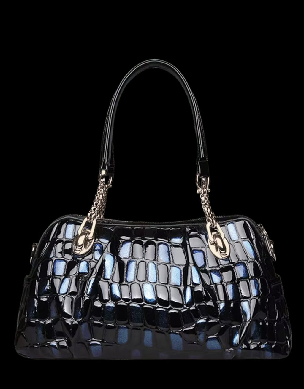 Gradient Leather Satchel Bag, Crocodile Print Top Handle Handbag