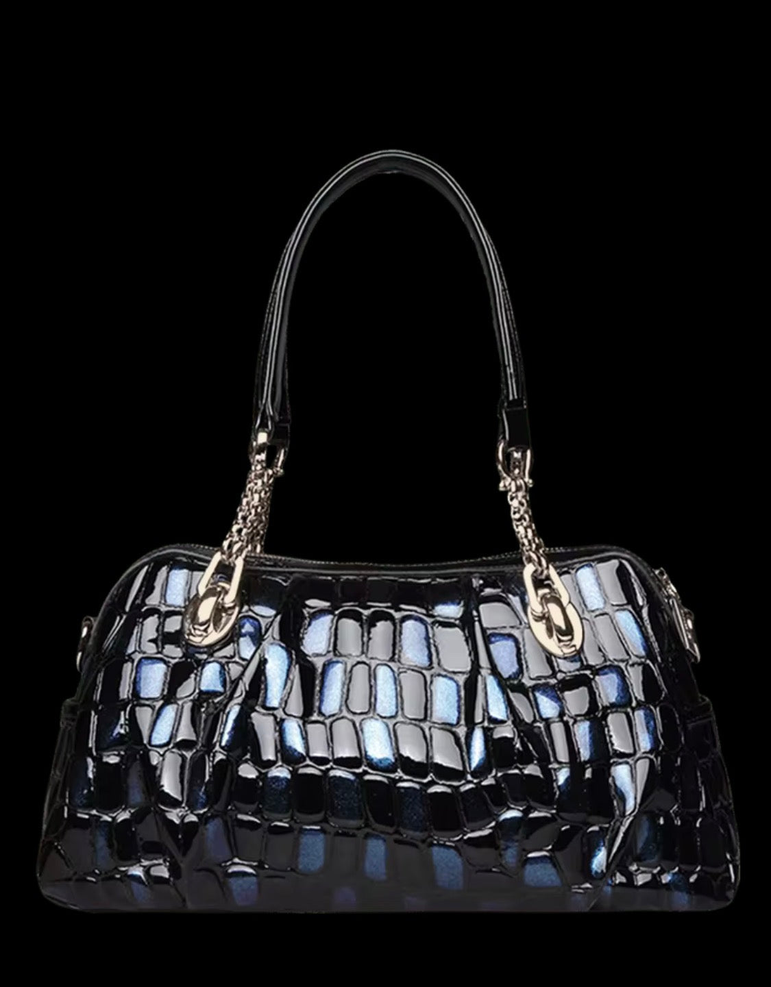 Gradient Leather Satchel Bag, Crocodile Print Top Handle Handbag