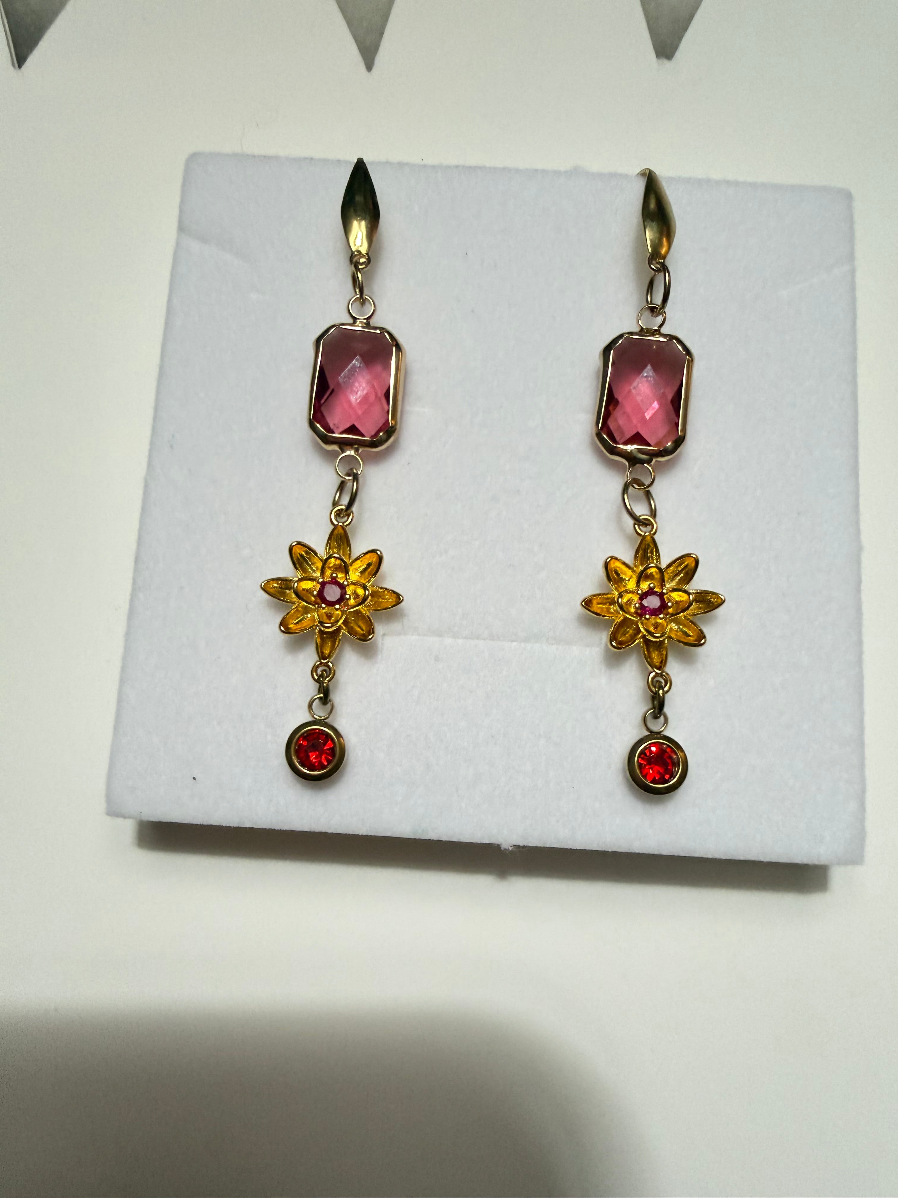 18k Gold PVD Birth Flower Earrings, Personalized Birthstone Jewelry