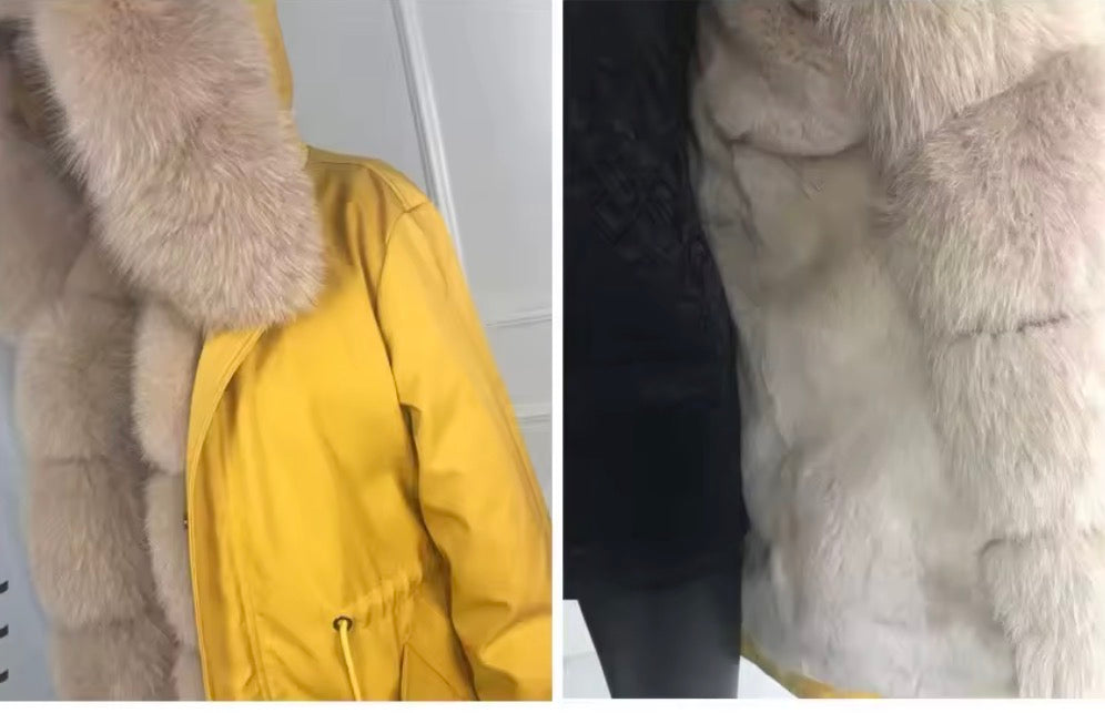 Luxury Real Fox Fur Trim Parka Jacket | Oversized Fur Hood Winter Coat