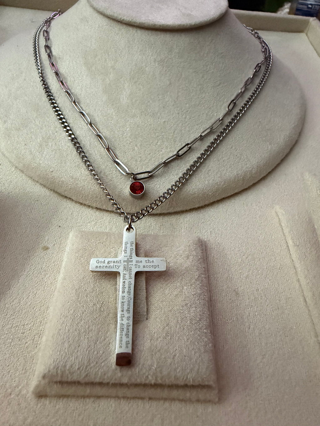 Serenity Prayer engraved Cross pendant Necklace for Men and Women,316  Stainless Steel