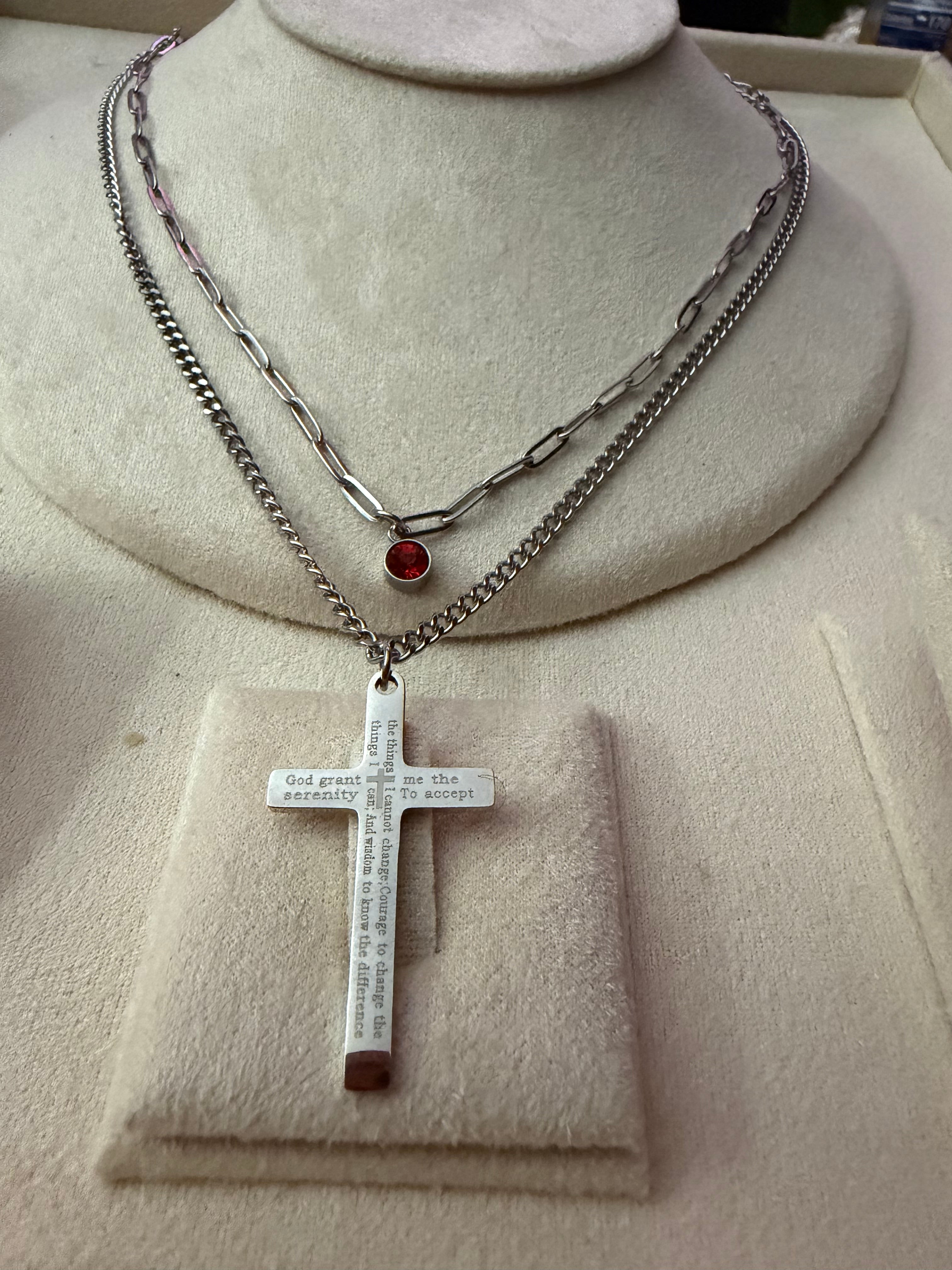 Serenity Prayer engraved Cross pendant Necklace for Men and Women,316  Stainless Steel