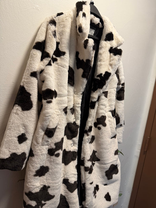 Cow print faux fur coat