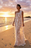 White 3D Floral One-Shoulder Maxi Dress | Ethereal floral Appliqué Summer Gown