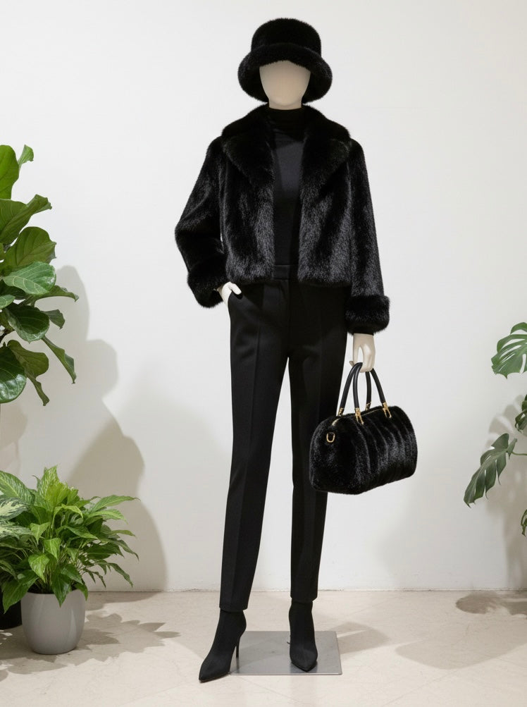Vintage Black Mink Fur 3-Piece Set | Coat, Hat & Purse