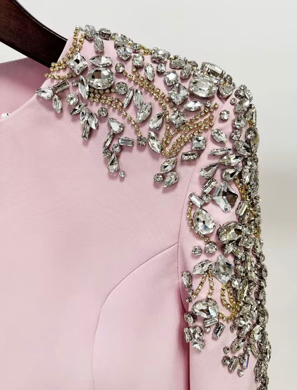 Elegance Crystal Beaded Shoulder Midi Dress, Long Sleeve Cocktail Party Dress, Luxury Formal Evening Gown