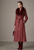 Elegant Sparkly Tweed Long Sequin Trench Belted Evening Overcoat with fur collar