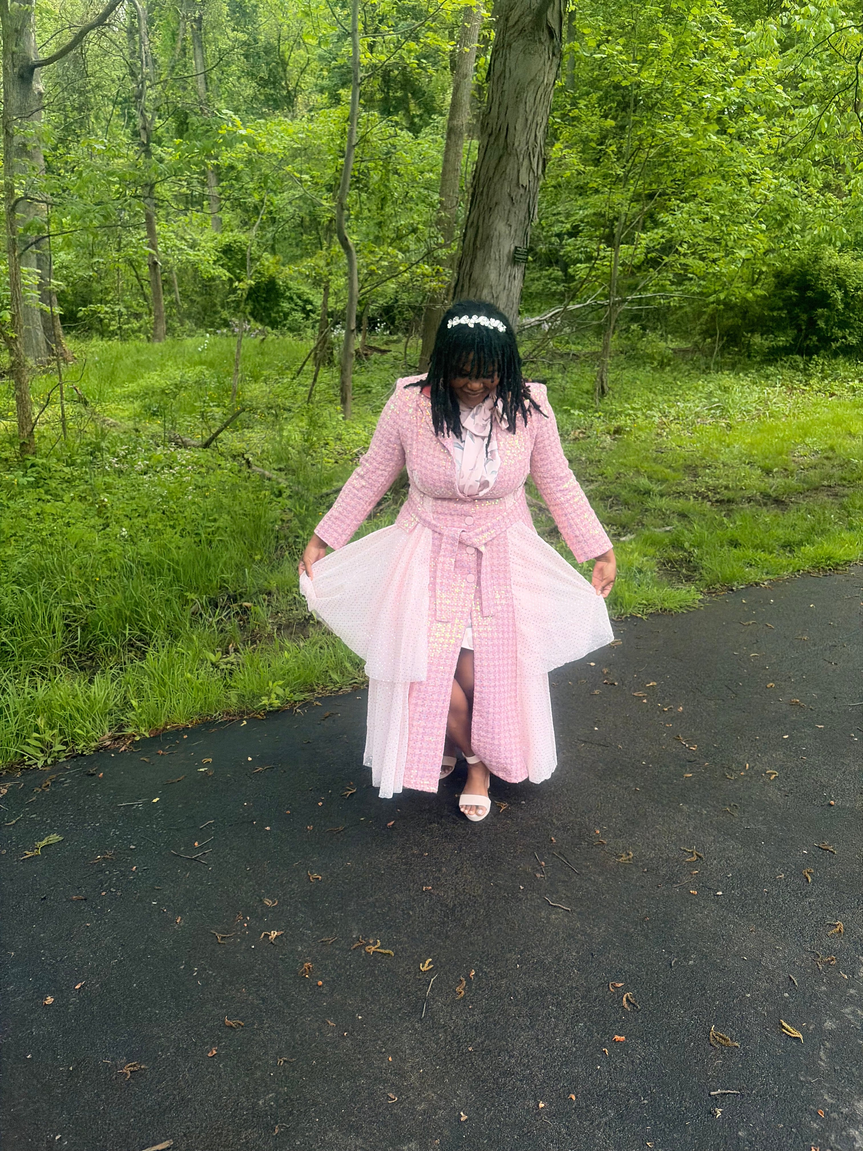 Stunning pink Sequins Mesh Layered Trench Coat – Elegant Evening Outerwear