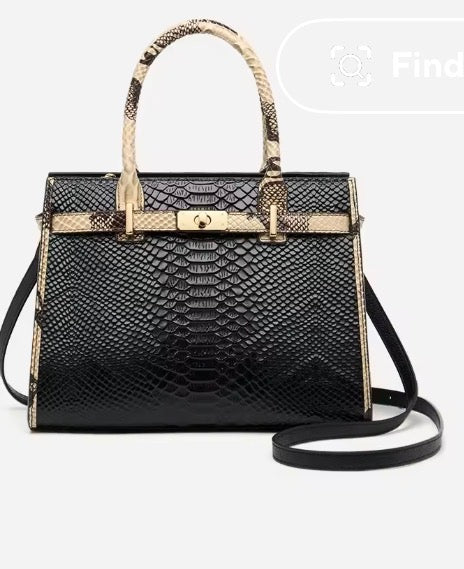 Black Snake Pattern Leather Business Bag