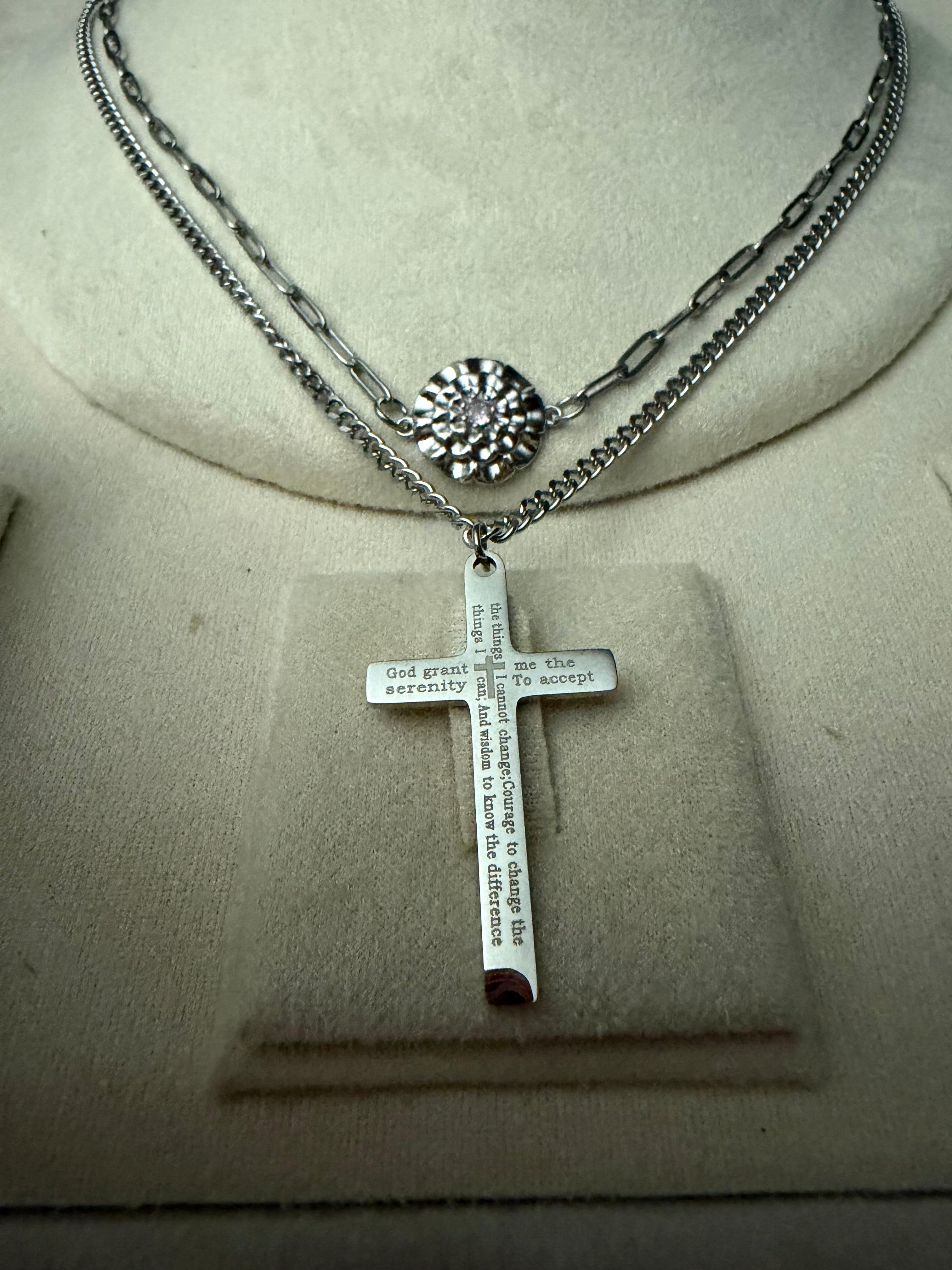 Serenity Prayer engraved Cross pendant Necklace for Men and Women,316  Stainless Steel