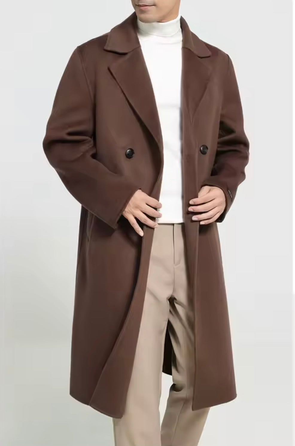 Men's 100% Cashmere Coat]Long Double Sided Overcoat]Classic Double Breasted Winter Trench Jacket]Formal Luxury Outerwear